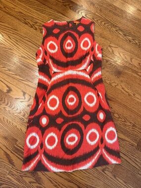 Tory Burch Sleeveless Red Patterned Sheath Dress
